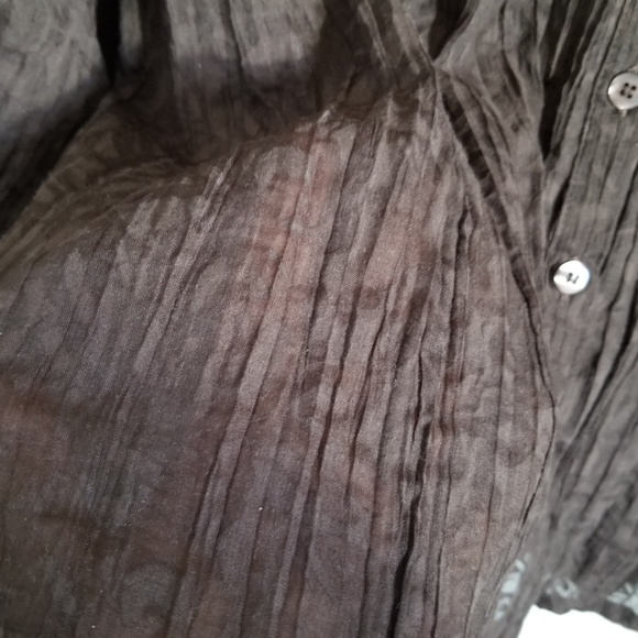 Michel Antoni Brown Sheer Burnout Crinkle Button Up Blouse 3/4 Sleeves - Picture 2 of 6